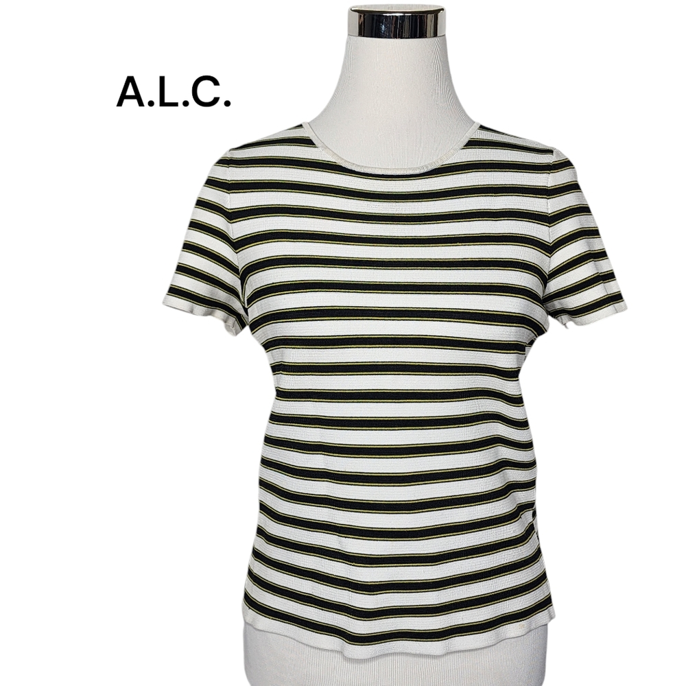 A.L.C. Sz S Pullover Striped Dale Open Back Short Sleeve Sweater Top.